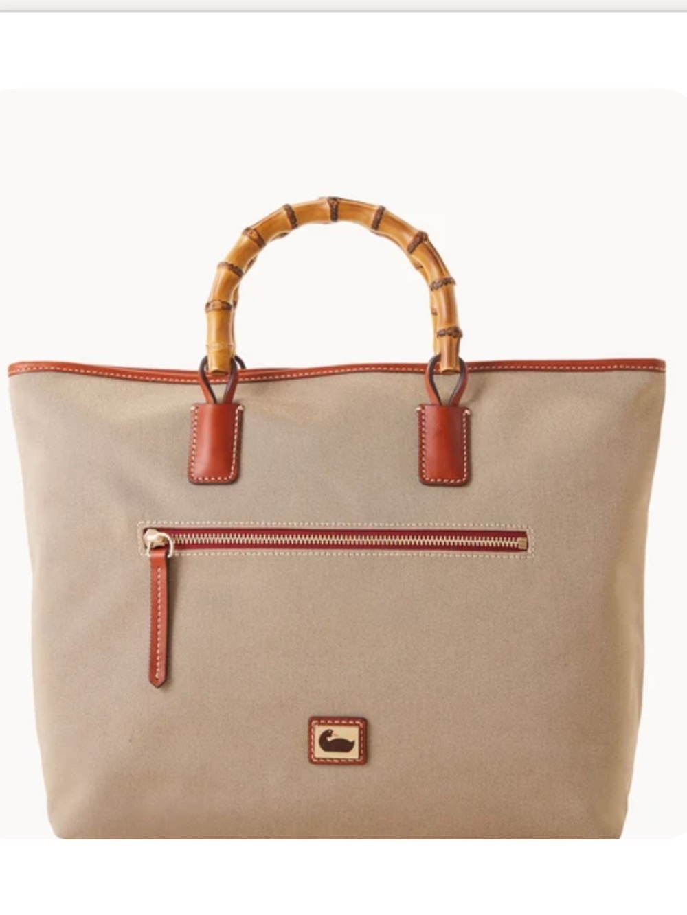 NWT Dooney & Bourke Bamboo Handle Nylon Tote Bag – Khaki – Leather Trim
